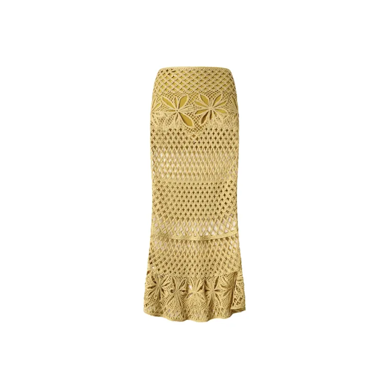 PINKO SS25 Knit Long Skirt Women's Yellow-0