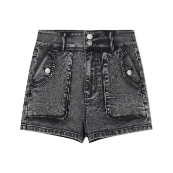 EPTISON WOMAN Denim Shorts Women's Black Gray Color