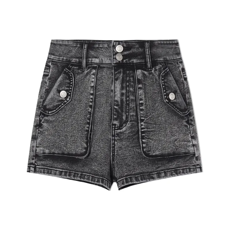 EPTISON WOMAN Denim Shorts Women's Black Gray Color-0