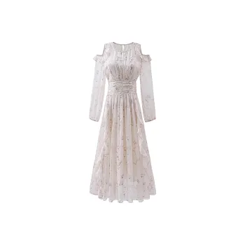 Fish Rabbits Long Sleeved Dresses Women's Floral Pink