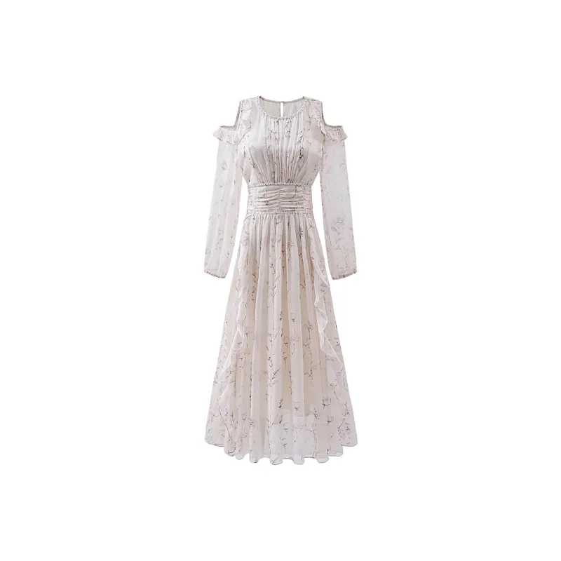 Fish Rabbits Long Sleeved Dress Women's Floral Pink-0