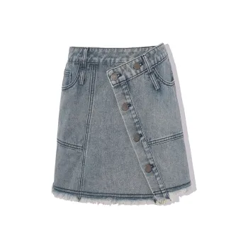 LA CRAWFISH Denim Short Skirts Women's Vintage Denim Blue