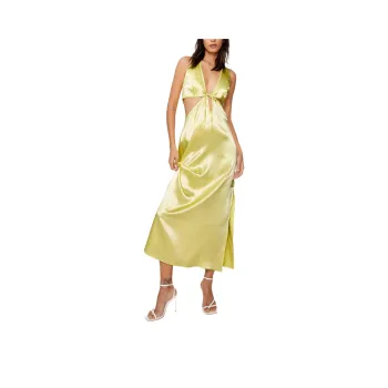 NASTY GAL Petite Satin Halterneck Cut Out Maxi Dress Sleeveless Dress Women's Lime