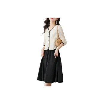 Still quiet Two Piece Skirt Sets Women's Clothing Sets Beige+Black