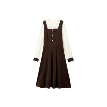 EICHITOO Long Sleeved Dress Women's Dark Brown Trim