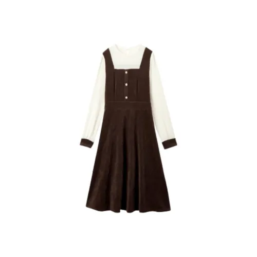 EICHITOO Long Sleeved Dress Women's Dark Brown Trim