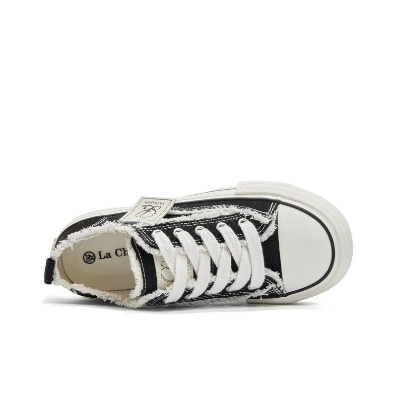 La Chapelle Abrasion Resistant Low Top Canvas Shoes Women's Black Beige-3