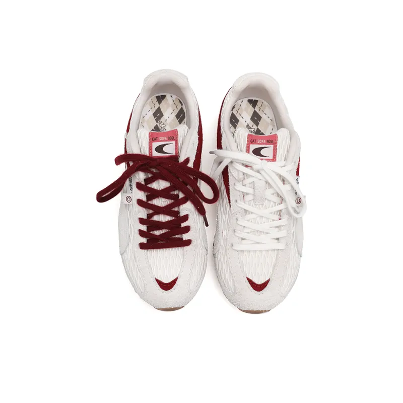 Cat&Sofa Slip Resistant Cushioning Low Top Casual Shoes Unisex White Red-3