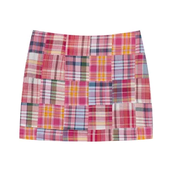 I'M ONE Casual Short Skirts Women's Vintage Pink Plaid