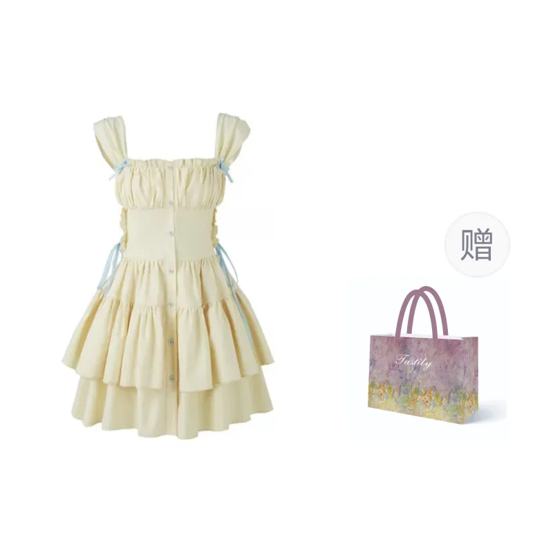 TASTILY Slip Dresses Women's Yellow-7