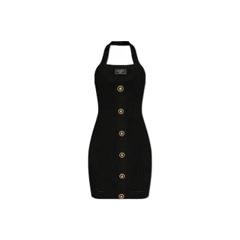 BALMAIN Halterneck Ribbed Knit Mini Dress