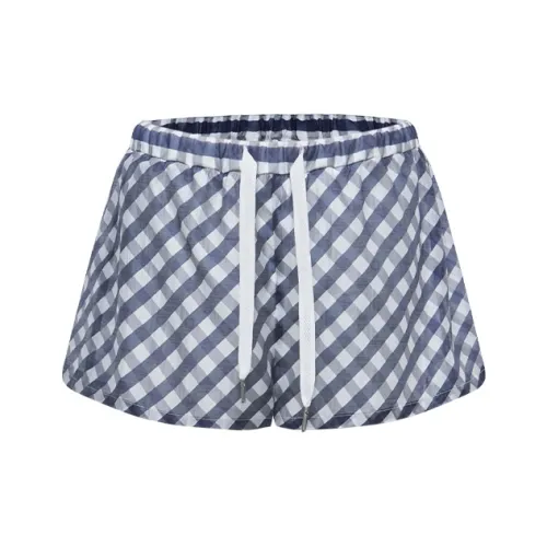 NUTH Casual Shorts Women's Blue Plaid Color