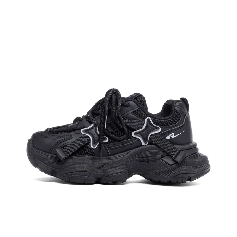 RENBEN Cushioning Abrasion Resistant Breathable Low Top Chunky Sneakers Women's Black-0