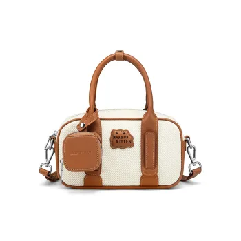 MAKEUP KITTEN Canvas With Synthetic Leather Shoulder Bag Crossbody Bag Handbag Women's Beige & Brown
