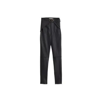ZARA SRPLS Series Leather Pants Women's Dark Maroon