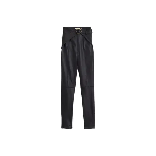 ZARA SRPLS Series Leather Pants Women's Dark Maroon