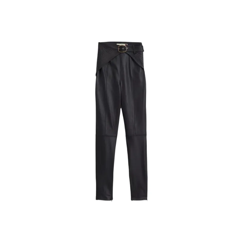 ZARA SRPLS Series Leather Pants Women's Dark Maroon-0