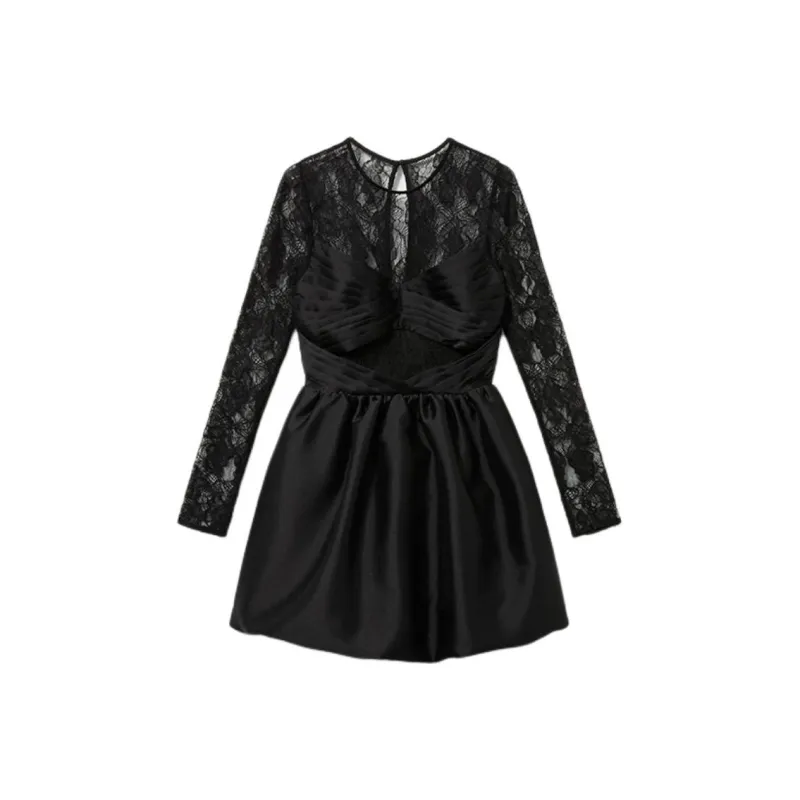 Self portrait Lace panel Taffeta Mini Dress-0