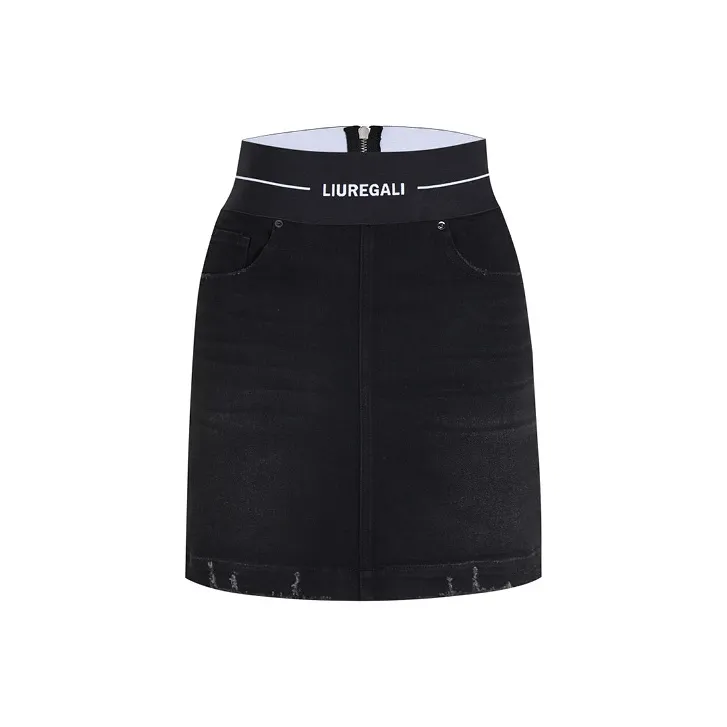 LIUREGALI Denim Short Skirts Women's Black-0