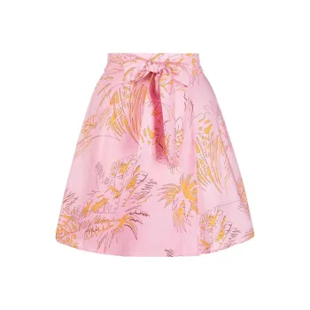 PALM ANGELS Palm Tree-print Bow-detail A-Line Skirt