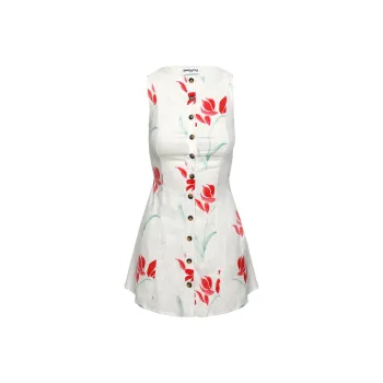 PRINCESS POLLY DOLLIE LINEN MINI DRESS Sleeveless Dress Women's White Floral