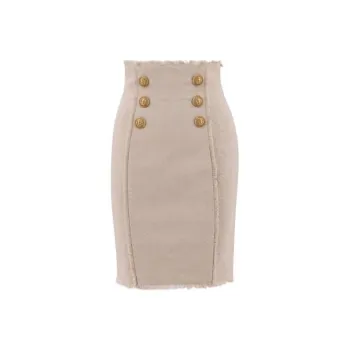 BALMAIN High Waist Button Detailed Midi Skirt