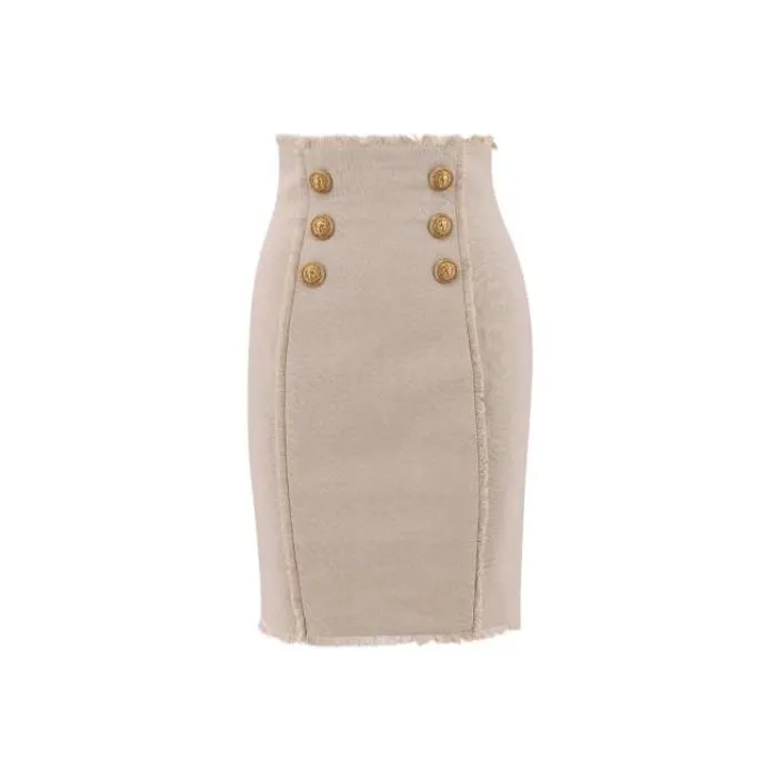 BALMAIN High Waist Button Detailed Midi Skirt-0