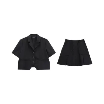OYANXI Two Piece Skirt Sets Women's Black