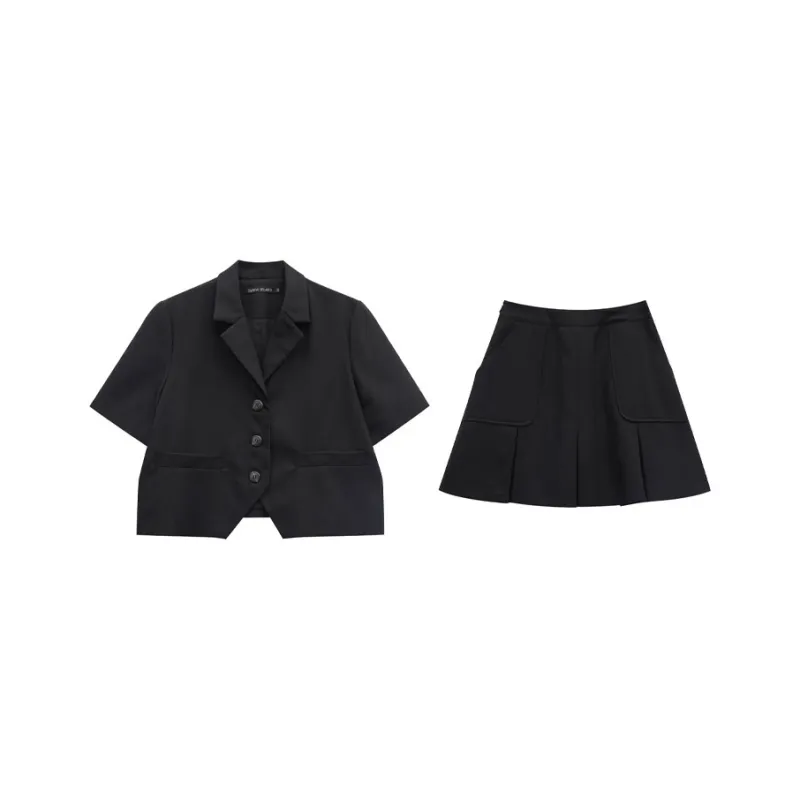 OYANXI Two Piece Skirt Sets Women's Black-0