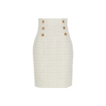 BALMAIN Button Embellished Tweed Pencil Skirt