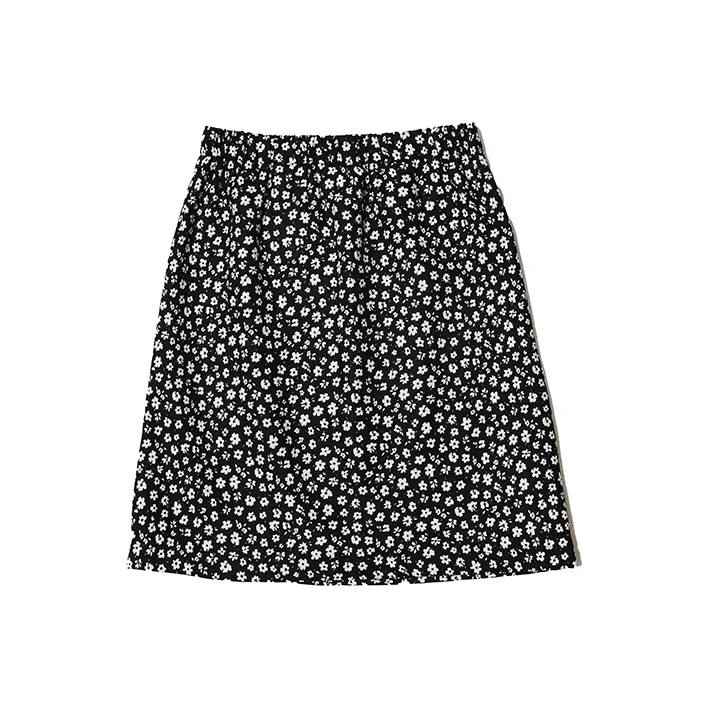 UNRETRO Casual Short Skirts Women's Black And White Floral-0