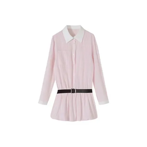 Manekniv Long Sleeved Dress Women's Baby Pink+Belt