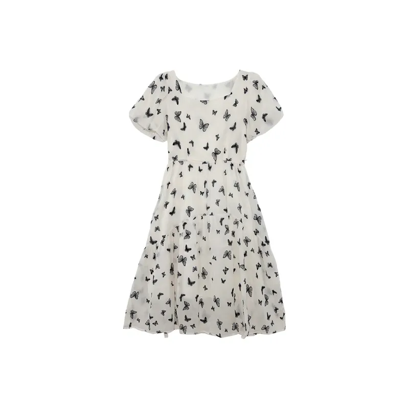Icicofficial Short Sleeved Dress Women's Butterfly Print-0