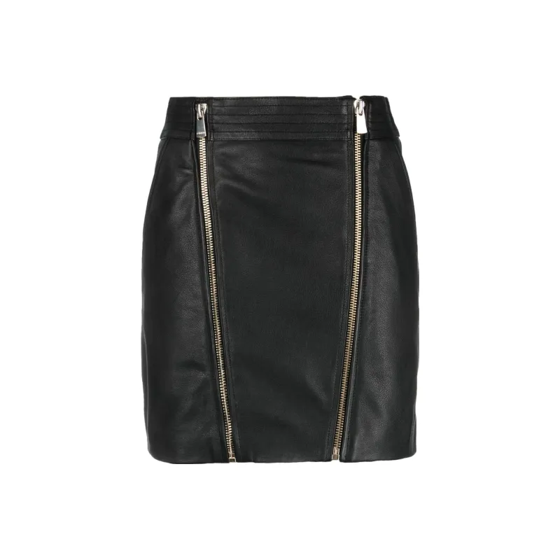 PINKO Zip-up Leather Miniskirt-0