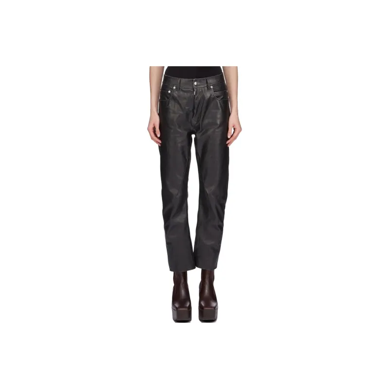 RICK OWENS Detroit Cut Leather Pants 'Black'-1