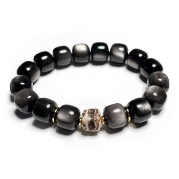 CUIJING Natural Obsidian Good Luck Beaded Bracelet Unisex