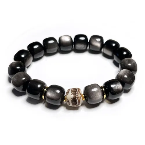 CUIJING Natural Obsidian Good Luck Beaded Bracelet Unisex