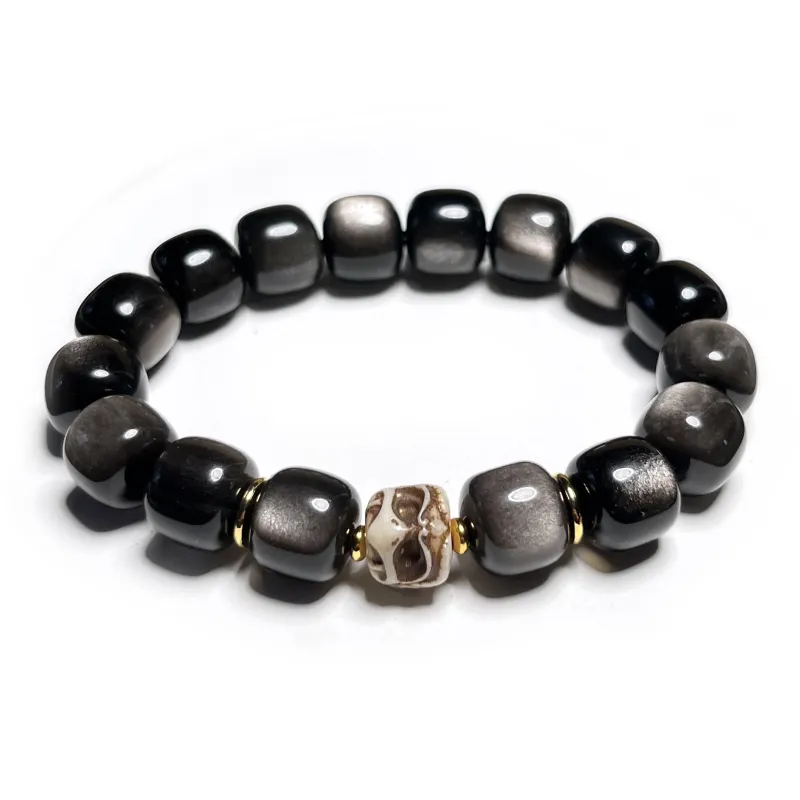CUIJING Natural Obsidian Good Luck Beaded Bracelet Unisex-0