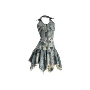 ABBY GODDESS Sleeveless Dress Women's Denim Blue