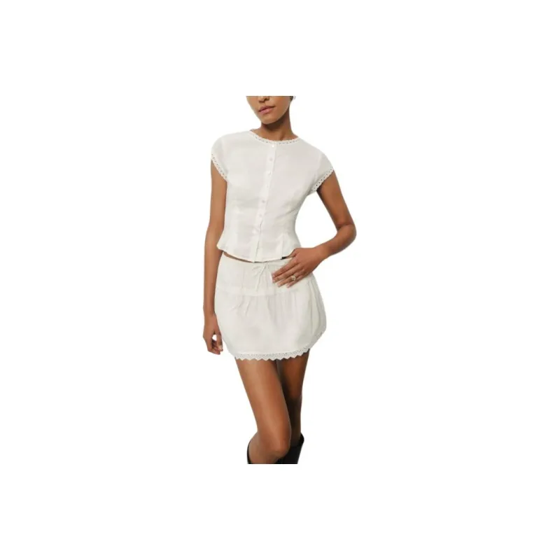 REFORMATION Valetta Two Piece Skirt Set Women's White-0
