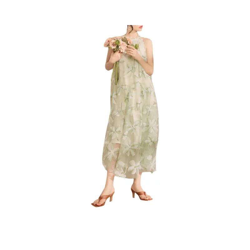 QIAOYUHUAZUN Sleeveless Dress Women's Green-0