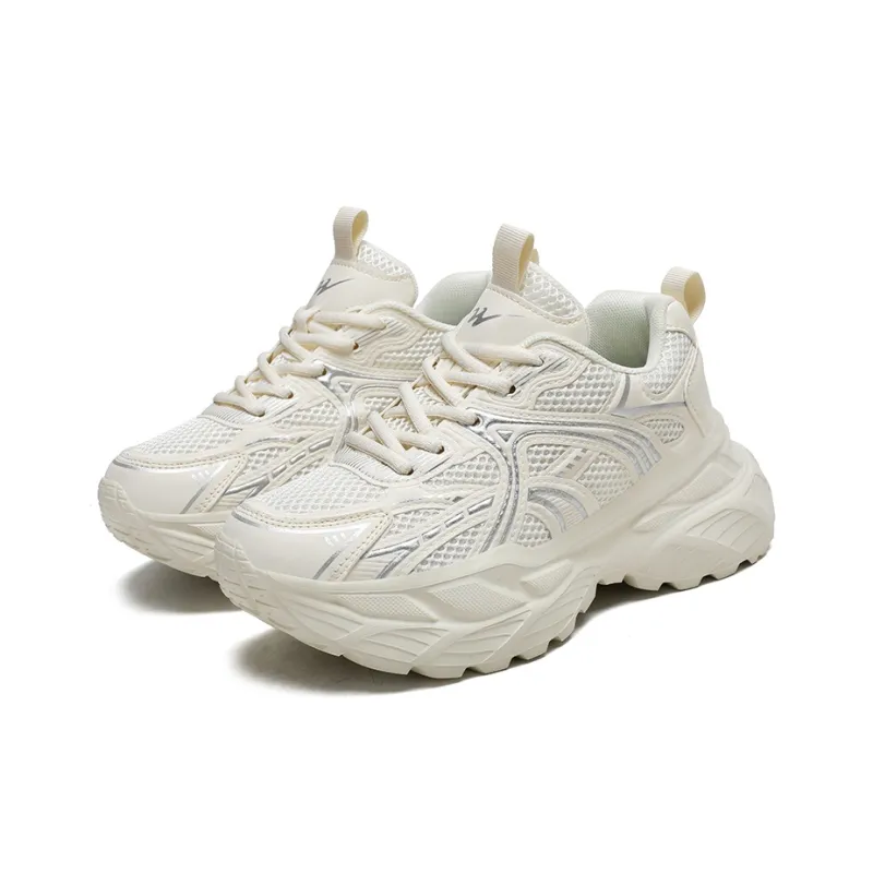 Binary Abrasion Resistant Breathable Height Increasing Low Top Chunky Sneakers Women's Beige-2