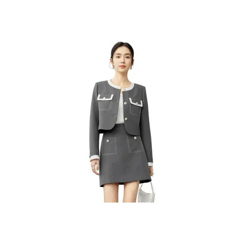 SENTUBILA Two Piece Skirt Sets Women's Mountain Gray