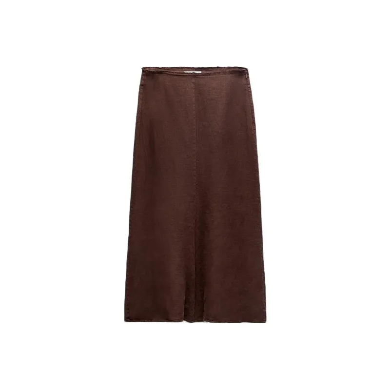 ZARA Casual Long Skirts Women's Burgundy Red-0