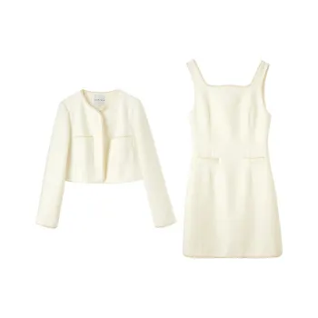 SENTUBILA Two Piece Skirt Sets Women's Pear Blossom Beige