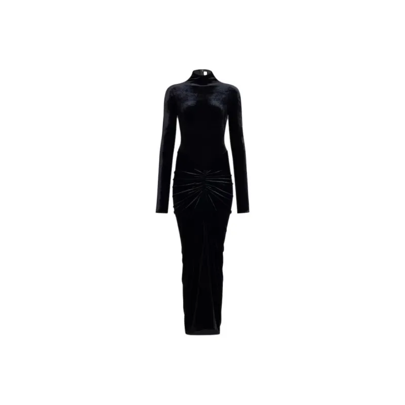 Alaia Velvet Draped Maxi Dress-0