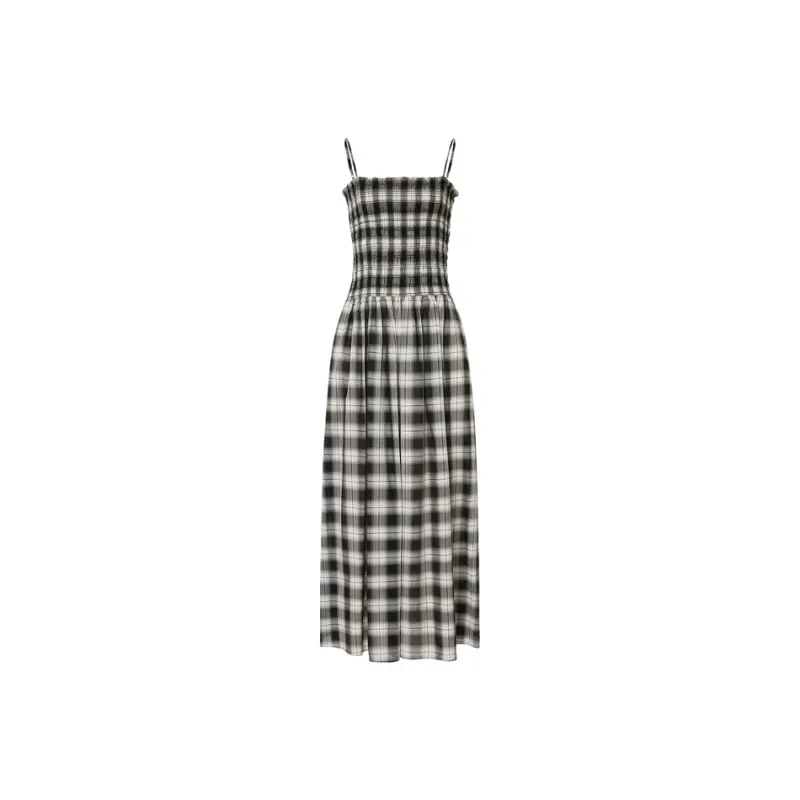 MOCO Slip Dress Women's Black White Plaid-0