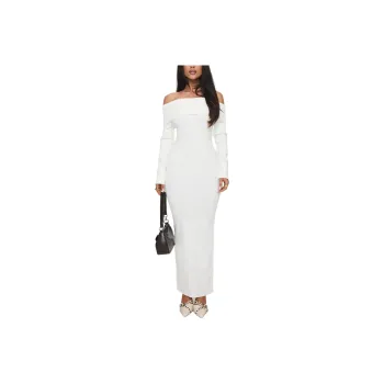 PRINCESS POLLY CELESTARA OFF THE SHOULDER MAXI DRESS Long Sleeved Dress Women's WHITE/White