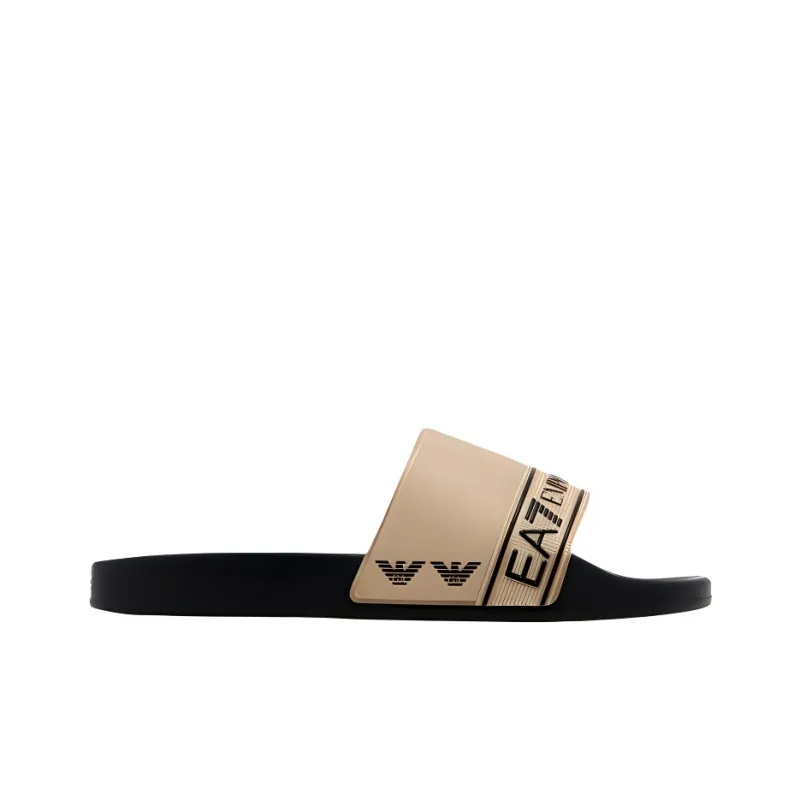EMPORIO ARMANI EA7 Slide Slippers Unisex Black Gold-1