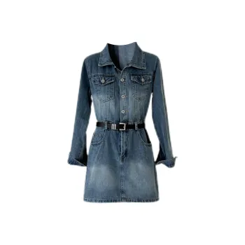 Udon House Long Sleeved Dress Women's Blue
